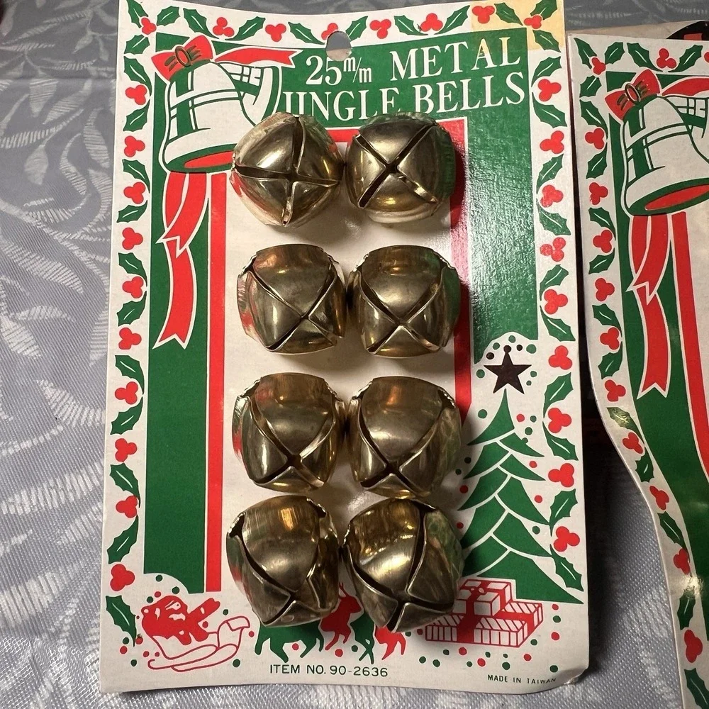 Vintage 25mm Metal Jingle Bells 2 Sets of 8 Goldtone Bells Craft Christmas Decor